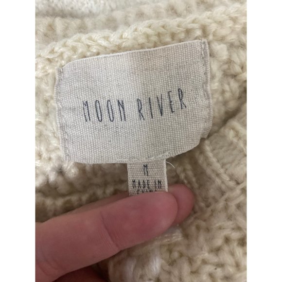 Anthro Moon River Chunky Knit Sweater Ivory Long Sleeve Diamond Medium - Picture 3 of 6